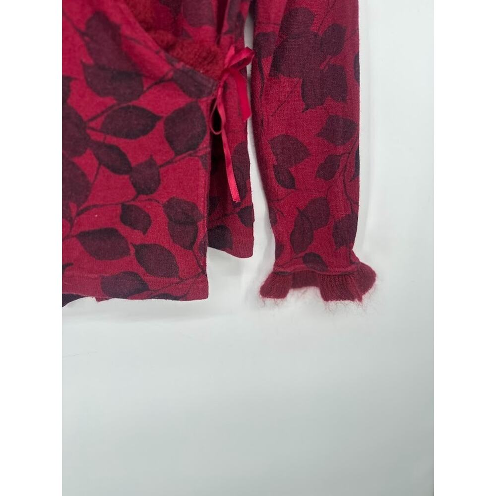 Tess Dress Floral Wrap Sweater Y2K Size XL Silk Wool Blend Ruffle Red Romantic - Picture 3 of 7